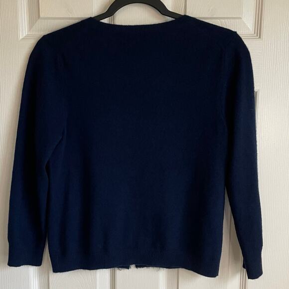 Aqua Cashmere Sweater Cardigan Navy Black Matte Sequin Detail Sz S Old Money - Picture 4 of 12